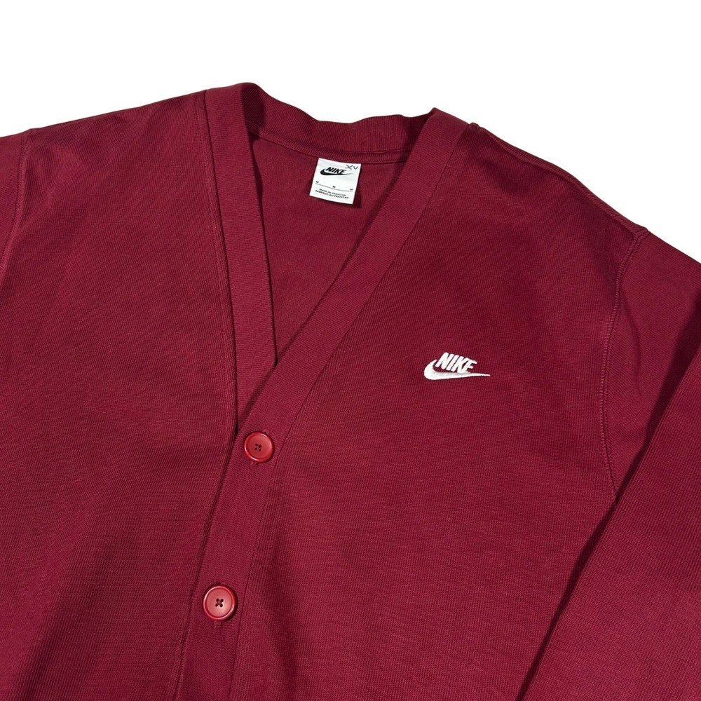 Nike Cardigan Mens Medium Burgundy Sportswear Club Fleece Button Up FN3898-677